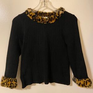 Retro Black Sweater with Faux Animal Print